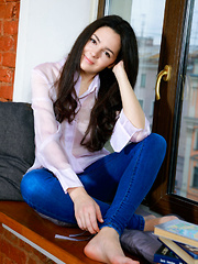 Bridgette Angel strips by the window baring her sexy body with delectable tits. - Erotic and nude pussy pics at GirlSoftcore.com