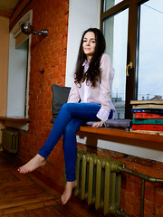 Bridgette Angel strips by the window baring her sexy body with delectable tits. - Erotic and nude pussy pics at GirlSoftcore.com