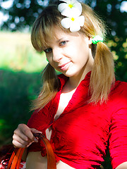 Remarkable teen with a basket of apples undressing and showing breasts and pussy outdoors. - Erotic and nude pussy pics at GirlSoftcore.com
