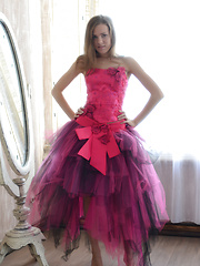 Gorgeous teen cutie stripping an evening dress and showing body in front of a big mirror - Erotic and nude pussy pics at GirlSoftcore.com