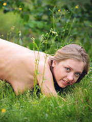Delectable cutie with excellent straight long hair posing naked on the nature near the river. - Erotic and nude pussy pics at GirlSoftcore.com