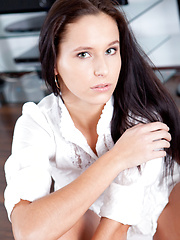 Diana performs a slow and naughty striptease of her shirt and white lingerie, before posing seductively to flaunt her cute butt and shaven pussy. - Erotic and nude pussy pics at GirlSoftcore.com