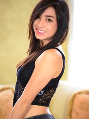 Zoe Martinez strips her jeans off to reveal her black bra and panties on her all natural body - Erotic and nude pussy pics at GirlSoftcore.com