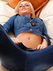 Victoria A teases her way from a full denim outfit - Erotic and nude pussy pics at GirlSoftcore.com