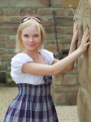 Feeona A dazzles you with the little school girl look. Outfitted in a blue plaid dress with a little white bodice and no panties she shows off her perfect petite body. - Erotic and nude pussy pics at GirlSoftcore.com