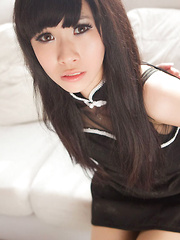 Yuko Asian in heels and cute dress has hands tied of her boobs - Erotic and nude pussy pics at GirlSoftcore.com