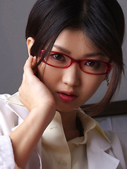 Noriko Kijima Asian is erotic doctor with red fishnets and specs - Erotic and nude pussy pics at GirlSoftcore.com