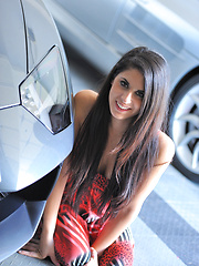 Lilly flashing by a car - Erotic and nude pussy pics at GirlSoftcore.com