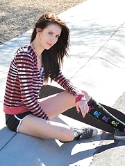 Aiden gets emo and tires to skateboard topless - Erotic and nude pussy pics at GirlSoftcore.com