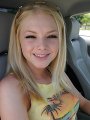Blonde teen Skye Model shows off her tight teen body by her friends car - Erotic and nude pussy pics at GirlSoftcore.com