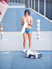 Trisha gets out her rollerblades - Erotic and nude pussy pics at GirlSoftcore.com