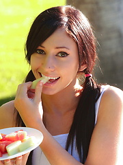 A summertime display of Catie Minx's sweet and juicy summer fruit - Erotic and nude pussy pics at GirlSoftcore.com