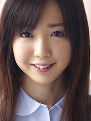 Mio Ayame Asian smiles and shows ass in panty under uniform - Erotic and nude pussy pics at GirlSoftcore.com
