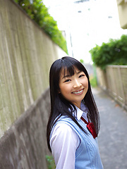 Kotone Moriyama Asian in uniform bends and shows ass on street - Erotic and nude pussy pics at GirlSoftcore.com
