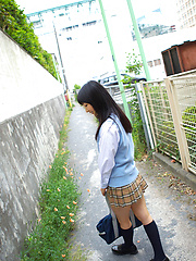 Kotone Moriyama Asian in uniform bends and shows ass on street - Erotic and nude pussy pics at GirlSoftcore.com