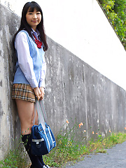 Kotone Moriyama Asian in uniform bends and shows ass on street - Erotic and nude pussy pics at GirlSoftcore.com