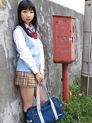 Kotone Moriyama Asian in uniform bends and shows ass on street - Erotic and nude pussy pics at GirlSoftcore.com
