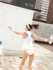 Kana Yuuki Asian takes tennis skirt off while playing with ball - Erotic and nude pussy pics at GirlSoftcore.com