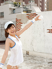 Kana Yuuki Asian takes tennis skirt off while playing with ball - Erotic and nude pussy pics at GirlSoftcore.com