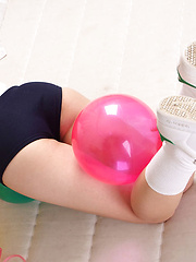 Yuri Hamada Asian in sports equipment plays with balloons a lot - Erotic and nude pussy pics at GirlSoftcore.com