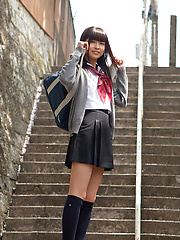 Yuuri Shiina Asian in school uniform is so cute while walking - Erotic and nude pussy pics at GirlSoftcore.com