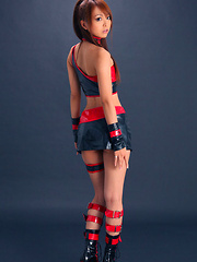 Momoka Narushima Asian looks best in red and black latex outfit - Erotic and nude pussy pics at GirlSoftcore.com