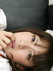 Mana Mizuno Asian in fishnets shows hot ass in kinky uniform - Erotic and nude pussy pics at GirlSoftcore.com