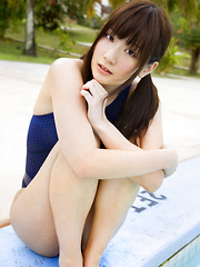 Anna Nakagawa Asian touches pussy in bath suit of the pool bars - Erotic and nude pussy pics at GirlSoftcore.com
