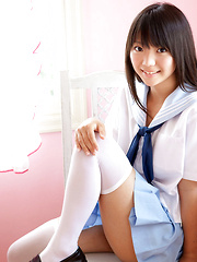 Fuuka Nishihama Asian takes school uniform off piece by piece - Erotic and nude pussy pics at GirlSoftcore.com