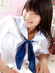 Fuuka Nishihama Asian takes school uniform off piece by piece - Erotic and nude pussy pics at GirlSoftcore.com