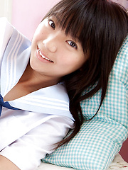 Fuuka Nishihama Asian takes school uniform off piece by piece - Erotic and nude pussy pics at GirlSoftcore.com