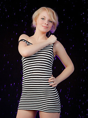 Feeona A posing in her boy-hugging dress before sprawling sensually on the cold, damp floor. - Erotic and nude pussy pics at GirlSoftcore.com