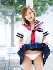 Runa Hamakawa Asian plays with her uniform skirt after classes - Erotic and nude pussy pics at GirlSoftcore.com