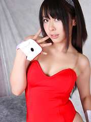 Rin Yoshino Asian is erotic bunny in black and red lingerie - Erotic and nude pussy pics at GirlSoftcore.com