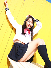 Miyu Watanabe Asian in school uniform loves rubbing cunt of ball - Erotic and nude pussy pics at GirlSoftcore.com