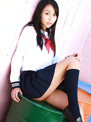 Miyu Watanabe Asian in school uniform loves rubbing cunt of ball - Erotic and nude pussy pics at GirlSoftcore.com